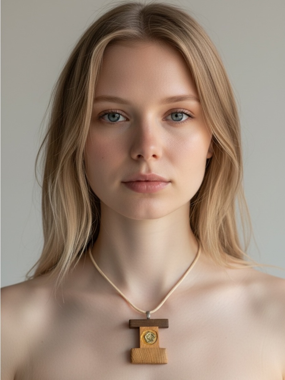 10/1 Wooden Geometric Pendant Necklace in Natural Tones